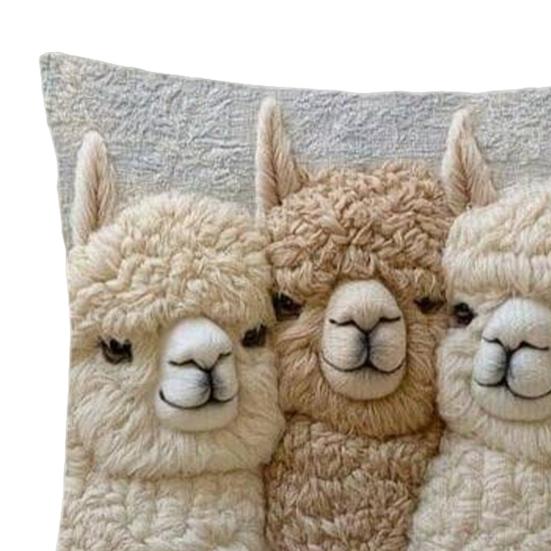 Alpaca Pillow Cover Imitation Embroidery Alpaca Pattern Pillowcase Rustic Throw Pillow Cover for Sofa Couch Bedroom Living Room Car Decor