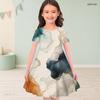 Girls Round Neck Short Sleeve Abstract Marble Printed A Line Flared Dress