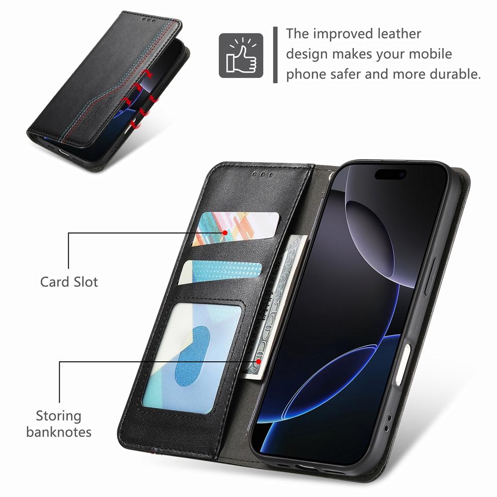 Ультратонкий прочный магнитный чехол-кошелек для телефона со слотами для карт, фоторамкой и регулируемой подставкой для просмотра - Нескользящий ремешок на запястье для iPhone / Samsung