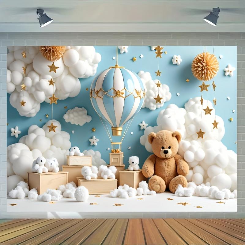 1pc polyester hot air balloon and bear-themed party background - perfect for birthday graduation and check-in celebrations