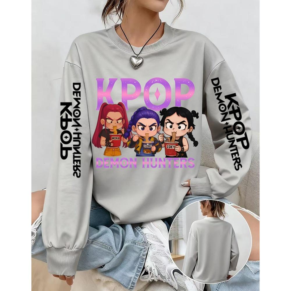 Женские повседневные аниме K-pop толстовки с принтом охотников на демонов, дизайн, длинный рукав, круглый вырез, осень
