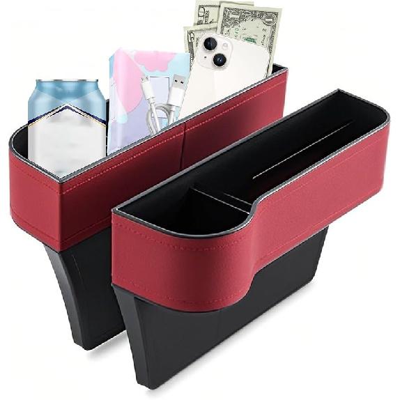 Premium Leather 2 PC Car Seat Gap Filler Organizer, Multifunctional Car Seat Organizer With Cup Holder For Drink,Car Leather Cup Holder Gap Bag Front
