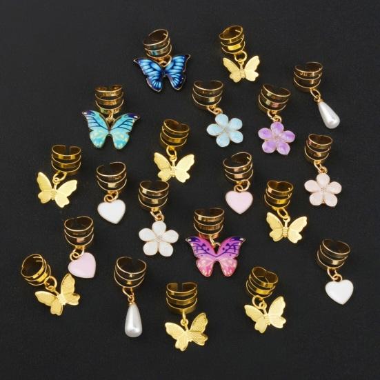 20Pcs Braid Hair Accessories, Alloy Braided Hair Clips with Butterfly Heart Flower Pendants, Spiral Design Hair Buckles