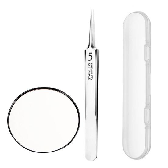 Очень тонкий Нет. 5 пинцетов из нержавеющей стали для удаления угрей и черных точек для ухода за кожей, экстрактор черных точек с 10-кратным увеличительным стеклом, щадящий инструмент для удаления угрей