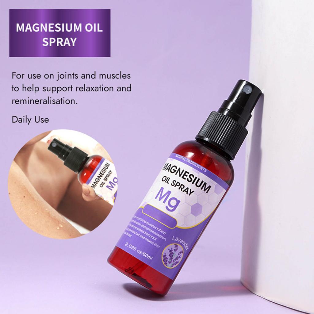 Magnesium Oil Spray Body Relaxation Lavender Improve Sleep Muscle Pain Magnesium Oil Body Spray,60ML