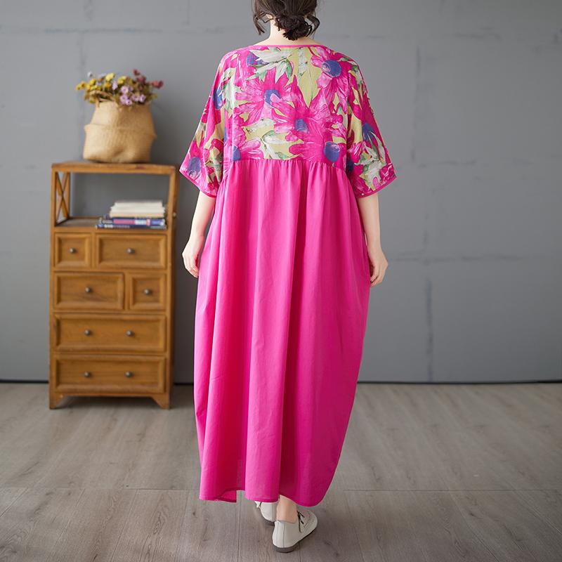 DIMANAF 2025 Летнее женское базовое платье большого размера Винтажный цветочный принт Повседневное свободное с V-образным вырезом Длинное платье макси