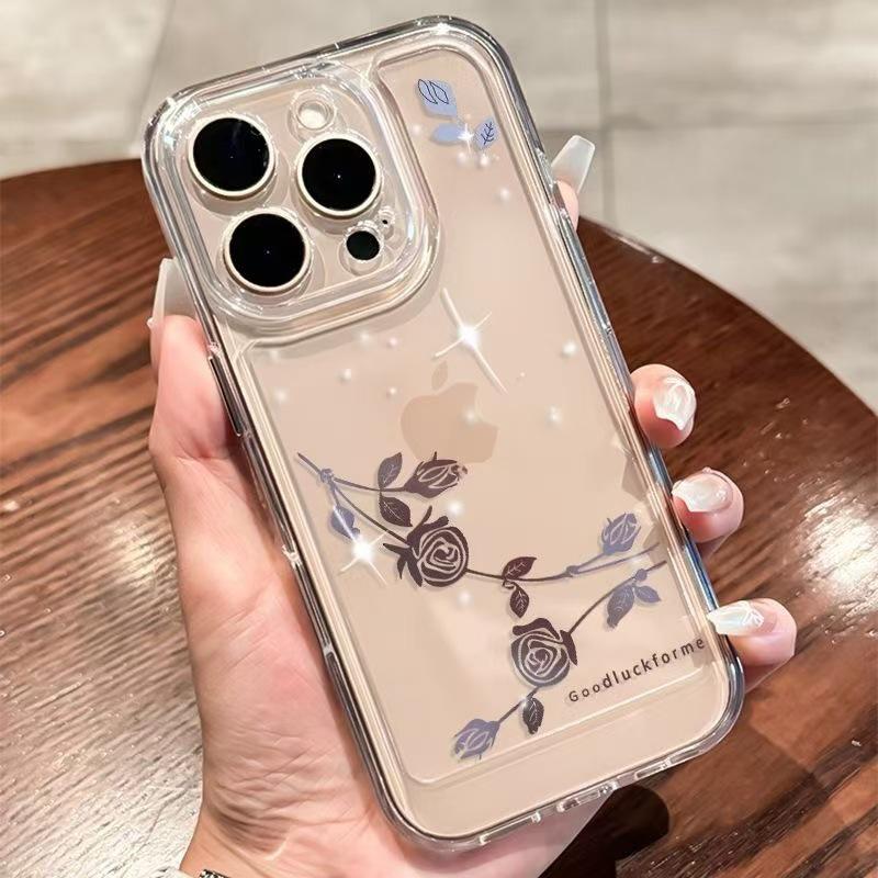 Чехол-накладка из мягкого материала с розой из стразов для iPhone 17 Pro Max/16e/15 Pro/14 Air/13