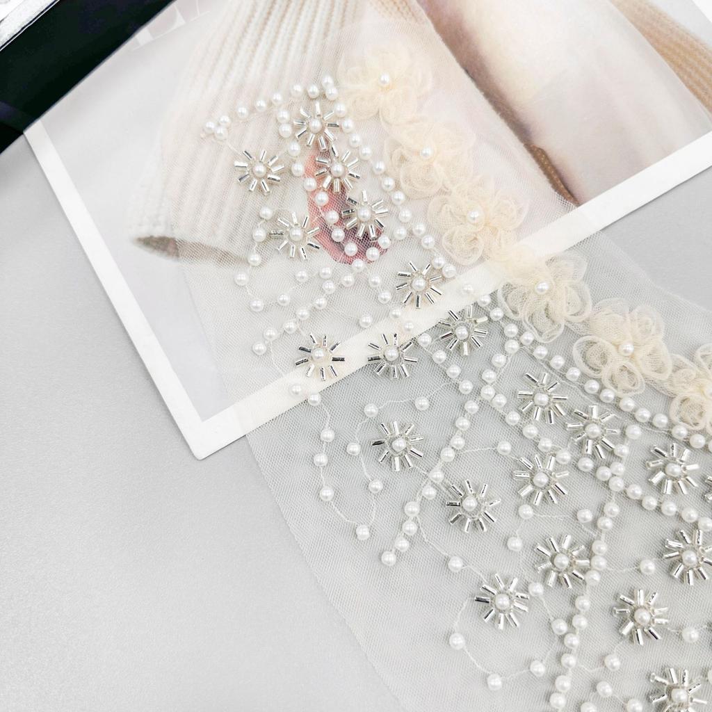 Apricot Mesh Beaded Lace Flower Front Collar Cloth Sticker Clothing Dress Dress Front Collar Accessories Cloth Sticker Accessories