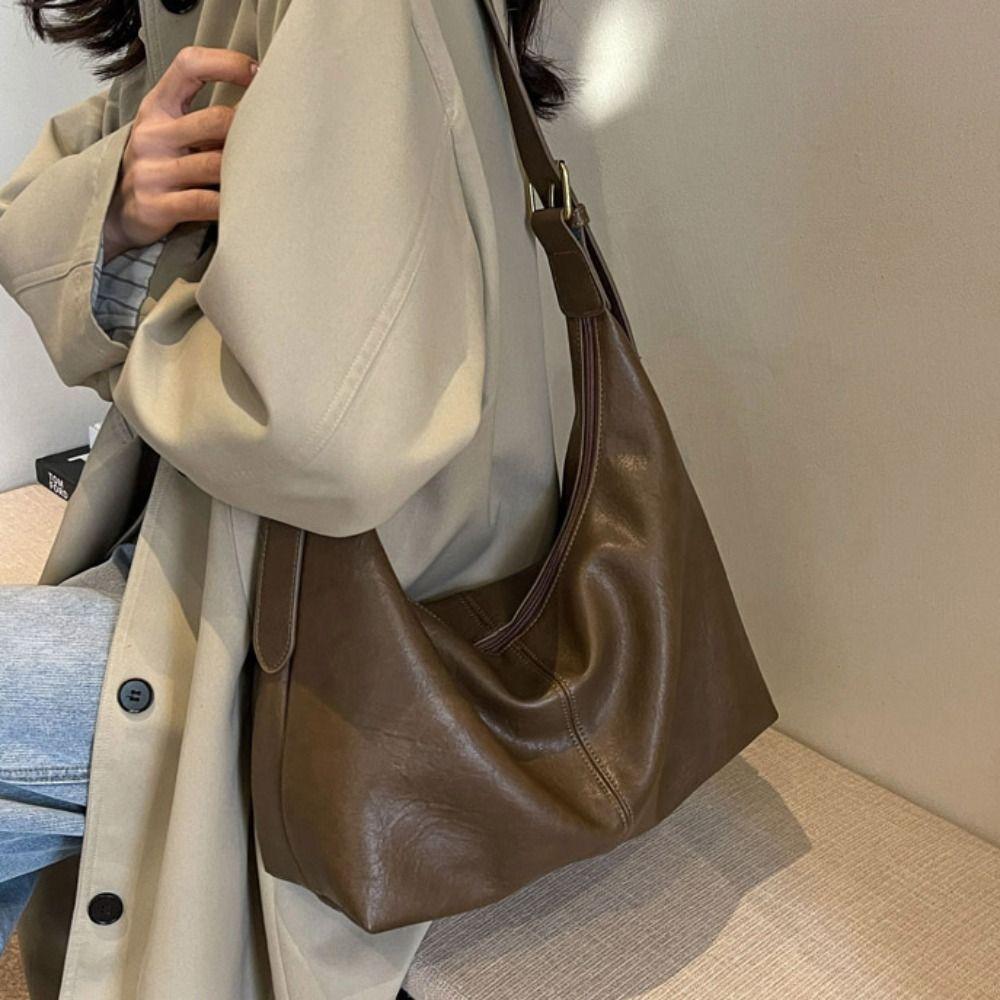 Korean Style Large Capacity Handbag Solid Color Underarm Packs Retro PU Tote Bag  Office Worker