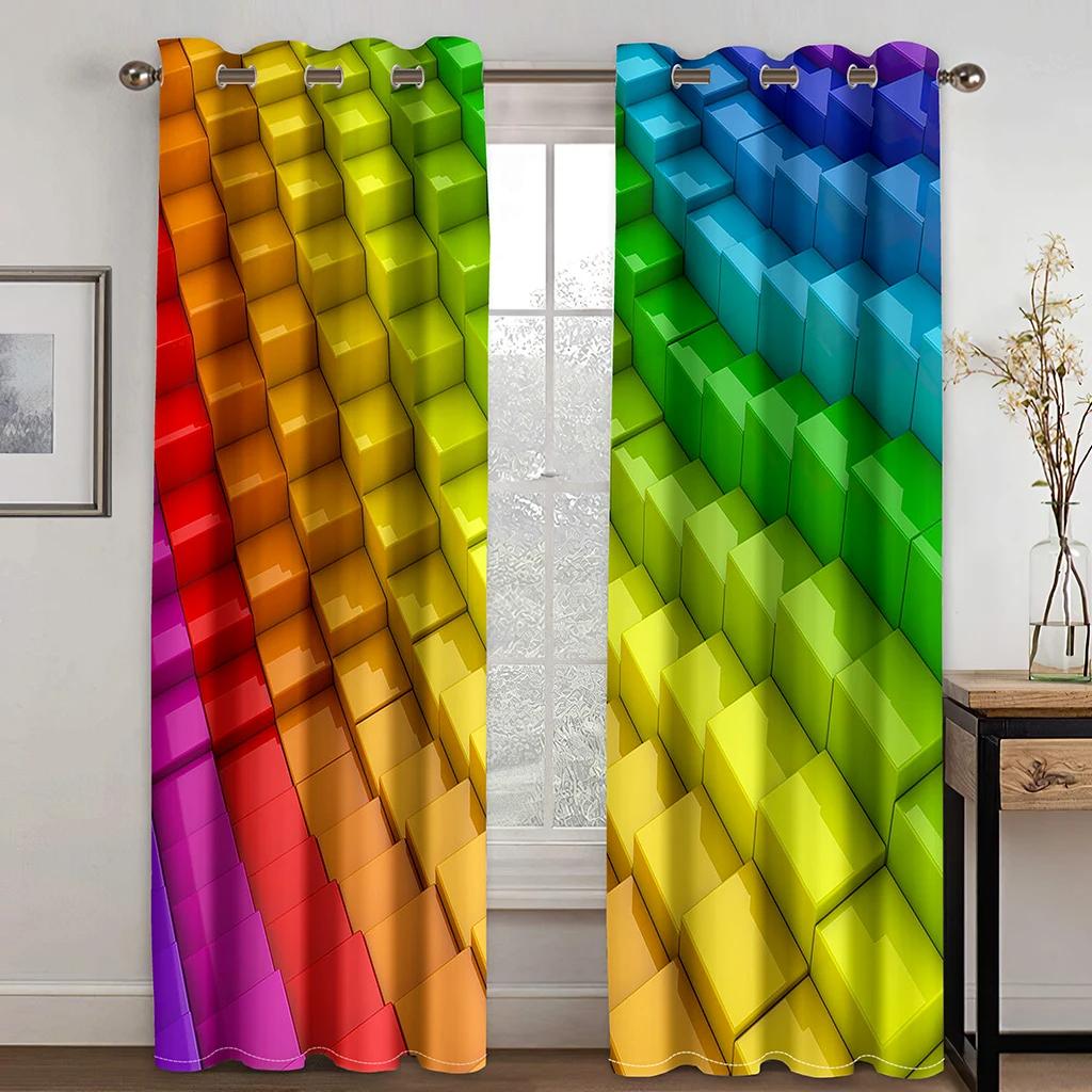 Дешевые ослепительные радужные красочные современные высокие затемняющие оконные шторы для гостиной спальни декор затемняющий материал драпировка новый