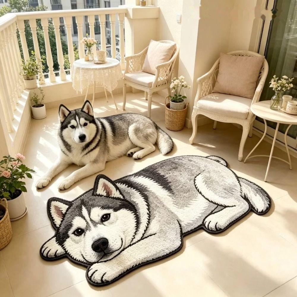 Non-Slip Dog-Shaped Rug Soft Bedroom Bedside Mat Fun Cartoon Animal Carpet Home Decoration