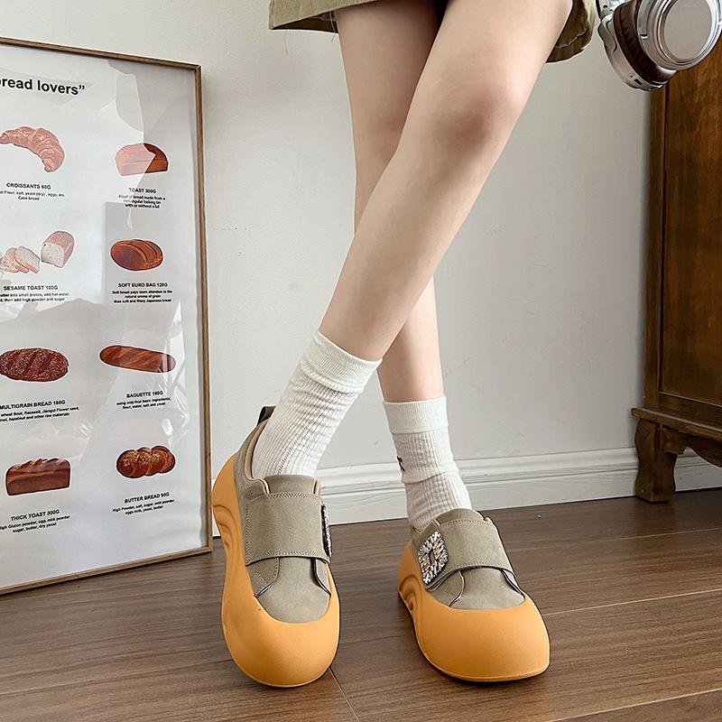 Матовые кожаные туфли на платформе, женские осенние, новая мода, круглый носок, повседневные туфли-липучки, женские туфли-маффины