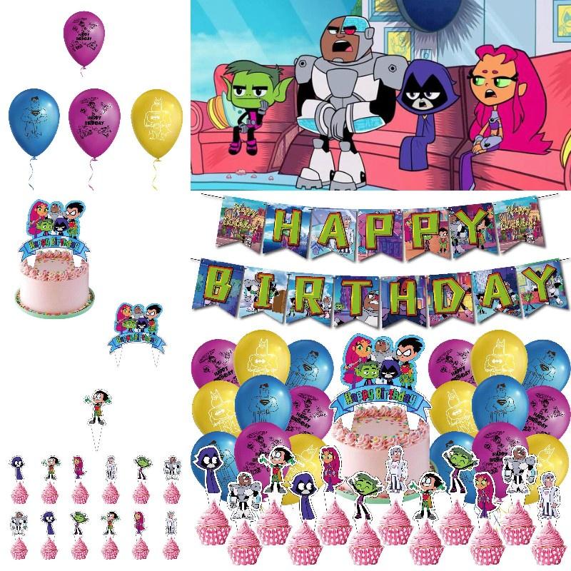 Colorful Teen Titans Go Party Decor Set Safe Eco-friendly Materials High-quality Paper 32pcs