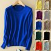 Women's Cashmere Sweater Red Black Crew Neck Cozy Slim Fit Wool Knitted Pullover Fuzzy