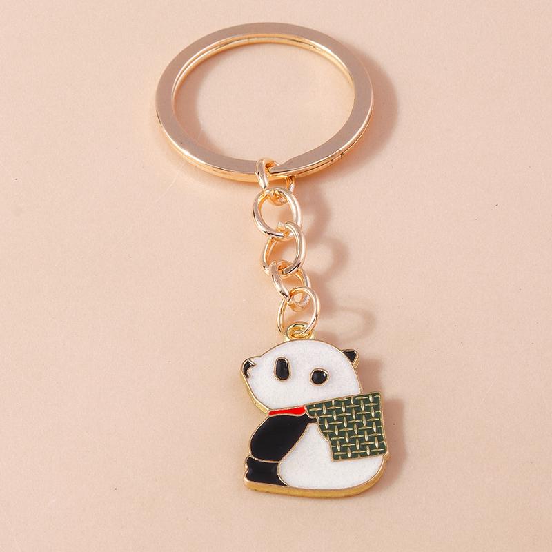 Lovely Enamel Panda Keychain Bamboo Keyring for Men Women Car Key Holder Handbag Pendant DIY Handmade Jewelry Gift