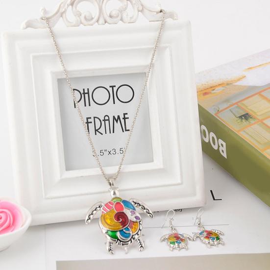 Модные женские эмалированные черепахи кулон-цепочка, ожерелье, серьги с крючками, комплект ювелирных изделий