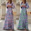 Women's Spring Summer Autumn Sexy V-Neck Bohemian Print Big Swing Long Dress