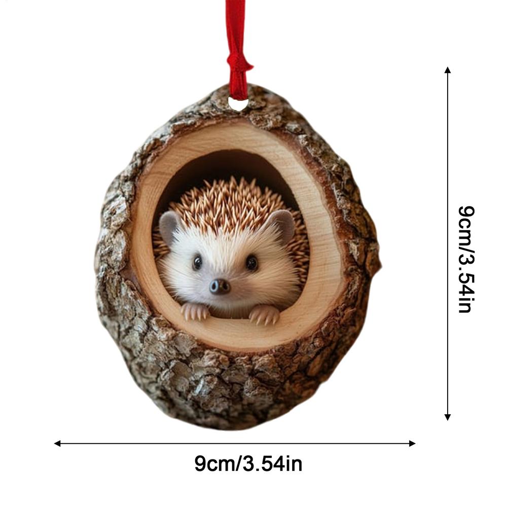 Animal Christmas Ornaments 2D Cute Christmas Acrylic Pendant Animal Raccoon Owl Squirrel Hedgehog Bunny Bird Wildlife Ornaments