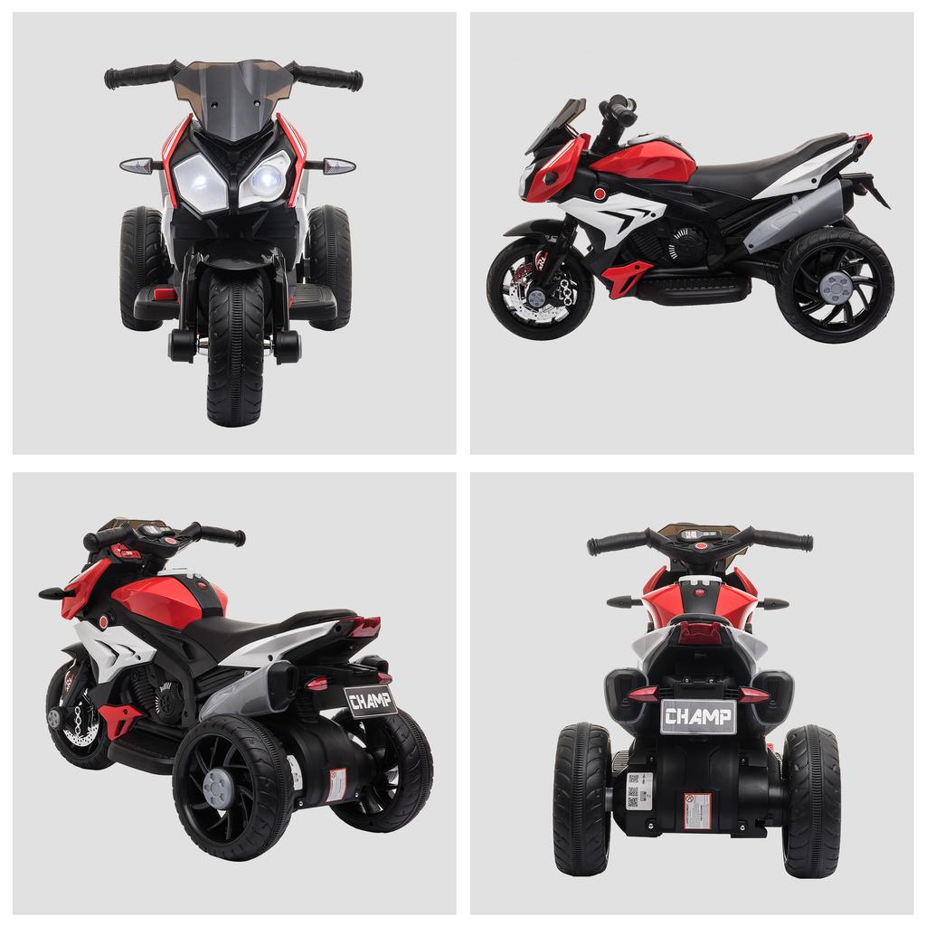 Kids 3-Wheel Electric Motorcycle Ride-On Toy, Red/Black, Ages 3-5