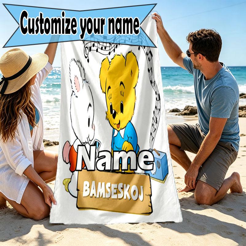 Custom Name Personalized Bamse Print Beach Towel, for Trip Camping Beach Party Home Decor, Birthday Gift for Family & Friends