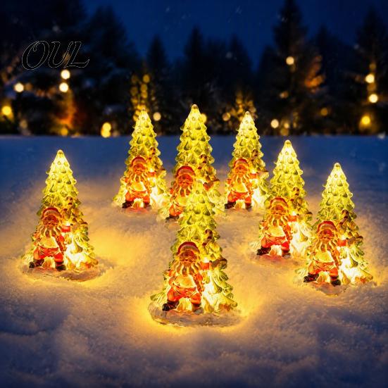 Auto Sensor LED Landscape Decor Christmas Solar Garden Light, Santa Tree Resin Yard Stake with Holiday Lighting for Winter Warm Glow, Waterproof