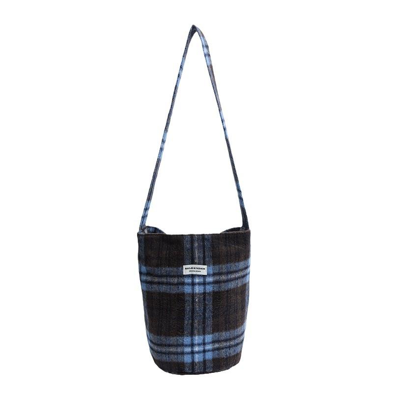 Осенне-зимняя шерстяная наплечная сумка в стиле ретро, клетчатая, для девушки, холщовая сумка для занятий, сумка-тоут, большой вместимости, сумка-жилет