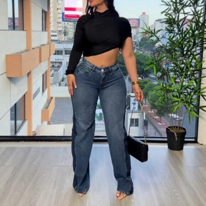 High Waist Flared Jeans Women Stretchy Slim Fit Wide Leg Denim Pants Street Style