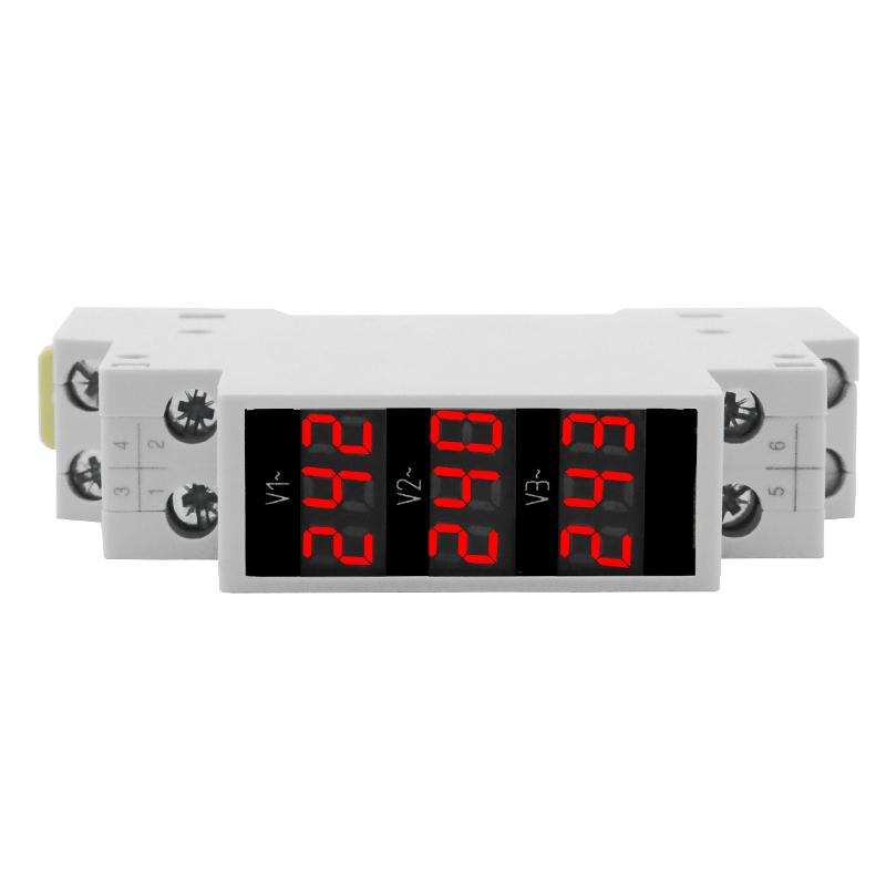 Din Rail Mount Three Phase Voltage Meter AC 80-500V Modular Voltage Meter LED Digital Display BV-3R