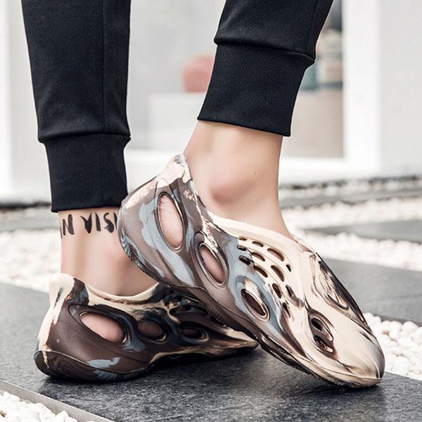 Новые модные стильные быстросохнущие унисекс-сабо, прогулочные туфли, легкие скользящие тапочки, камуфляжные туфли с отверстиями, сандалии, пляжная обувь 36-45