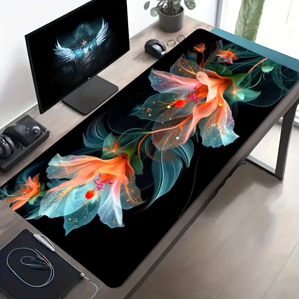Mousepad Neon Transparent Flower Non Slip Rubber Lock Edge Keyboard Pad Esports Gamer Office Laptop Desktop Cushion