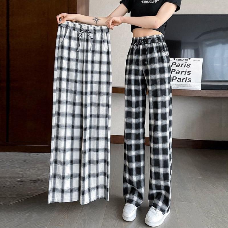 Летние спортивные штаны женские черно-белые брюки в клетку женская мода винтажные мешковатые тонкие брюки женская повседневная одежда