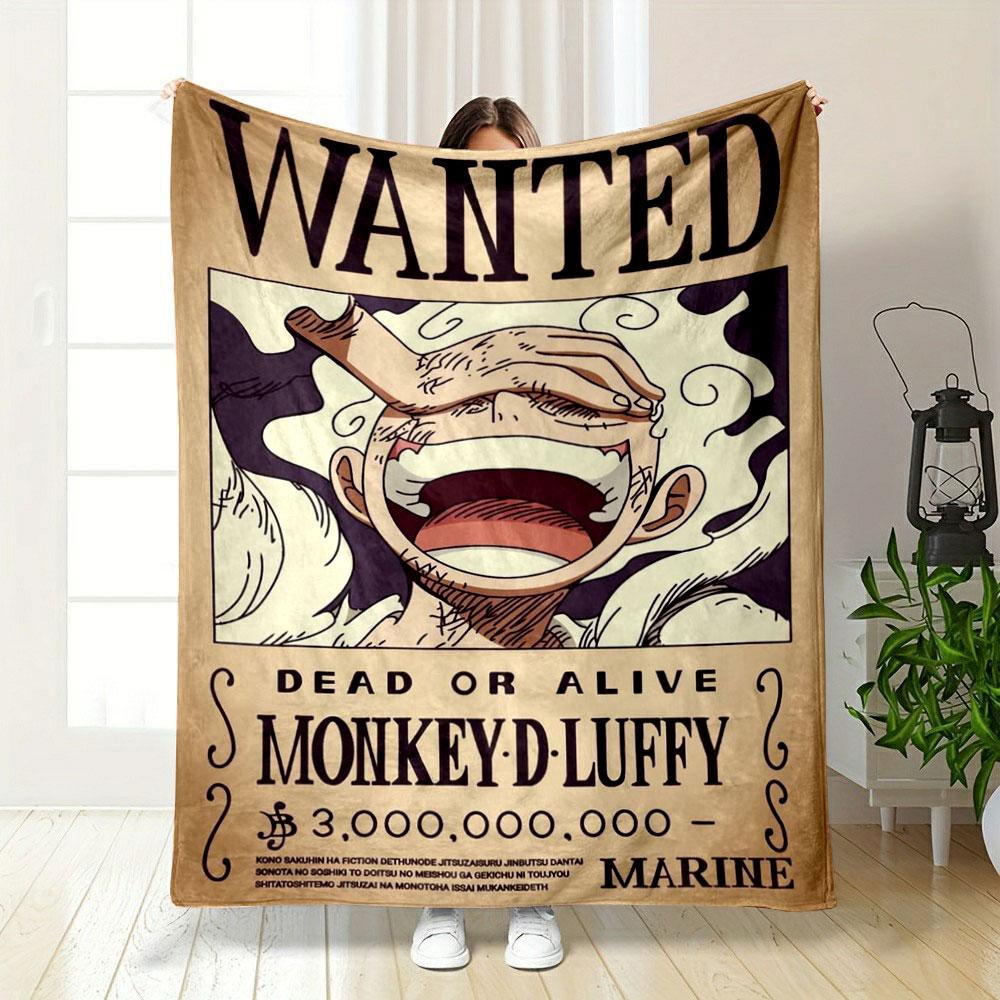 One Piece Anime Themed with Gear 5 Luffy Wanted Poster Design bedroom Blanket for Livingroom Couch lunch break throw for Friend's festival Gift