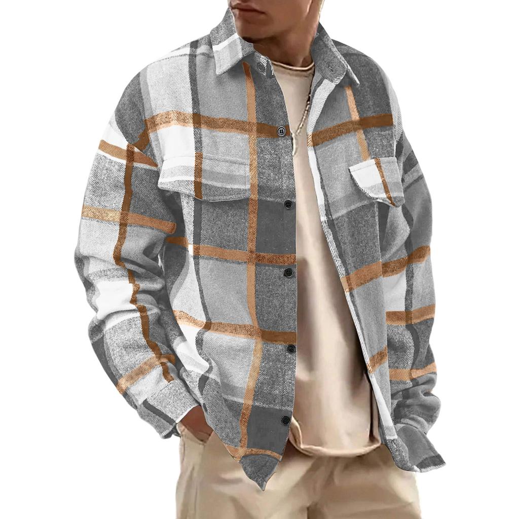 Men's Flannel Shirts Button Down Plaid Shirt Long Sleeve Collared Shirts Jacket Casual Fashion Shacket With