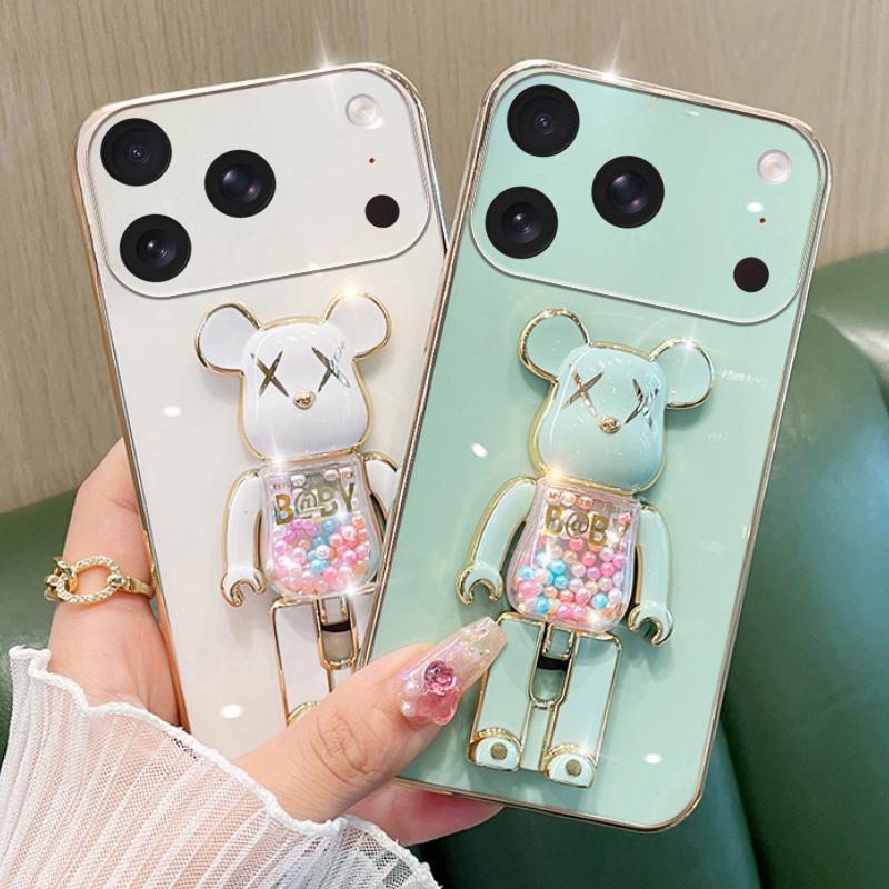 For iPhone 18 Pro / 18 Pro Max Case Soft Electroplated Quicksand Hourglass Pellet KWAS Bear silicone shockproof Protector Smooth