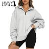 HNXC Женская мода, повседневный однотонный принт, осень-зима, свободные свитера с длинным рукавом и воротником-молнией