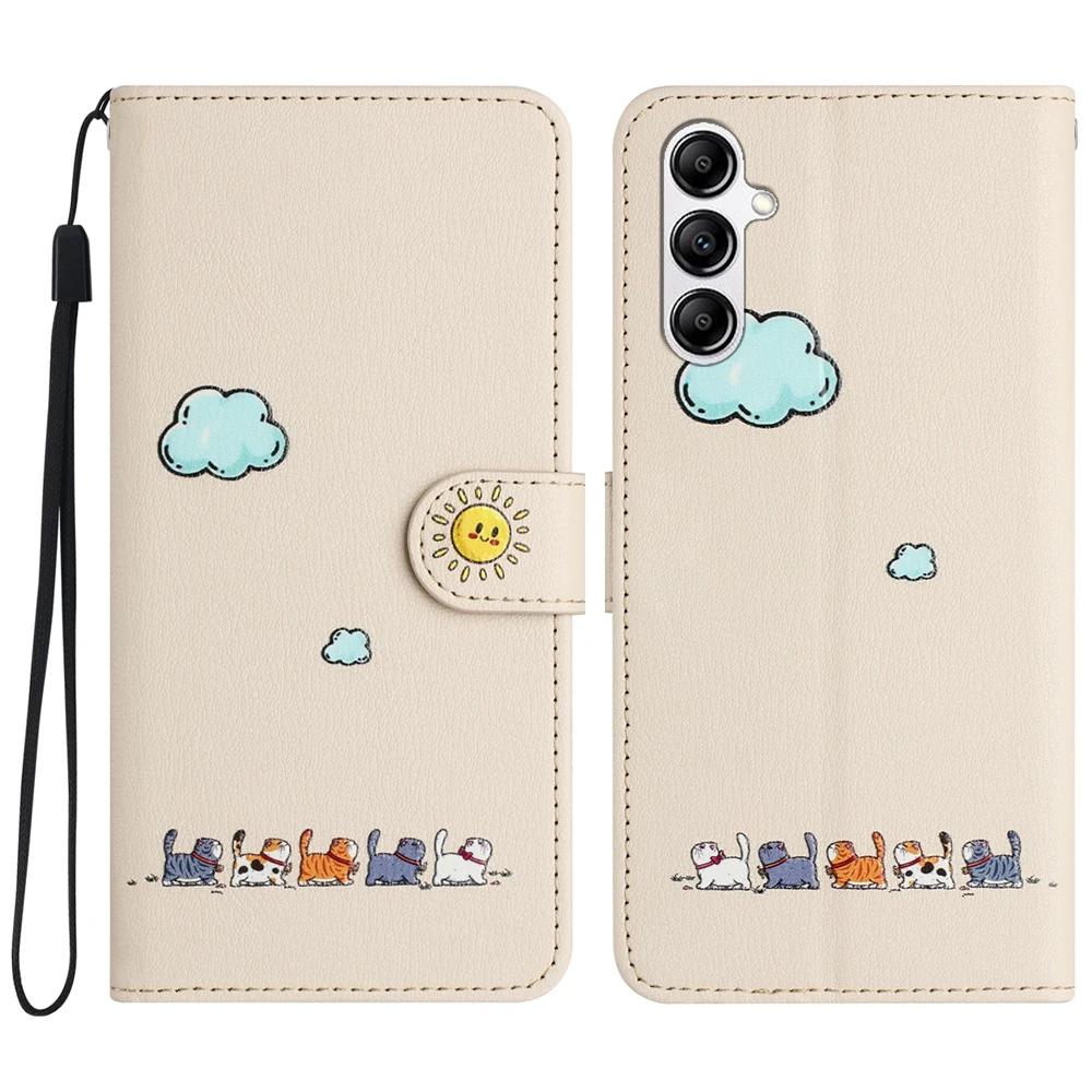 Чехол для телефона S24 Kawaii Cat для Samsung Galaxy S23 Ultra S24 S22 Plus S21 FE S20 Note 20 10, кожаный чехол-кошелек с откидной крышкой