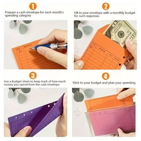 1 Set 12 Colors Budget Envelope Binder, Cash Organizer Envelopes for Budgeting, A6 6-Ring Money Planner Envelope Binder for Cash Saving