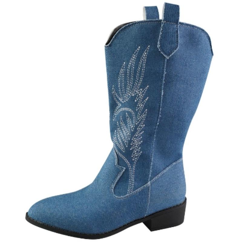 Fashion New Style Luxury Gold Mid-calf Boots Women Silver Pointed Western Cowboy Boots Retro Fashion Black Plus Size 36-43 Women Boots