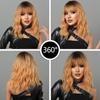 Bob Wavy Synthetic Wigs With Bangs for Women Blonde Ombre Medium Length Water Wave Wig Heat Resistant Fiber Hair Party Cosplay