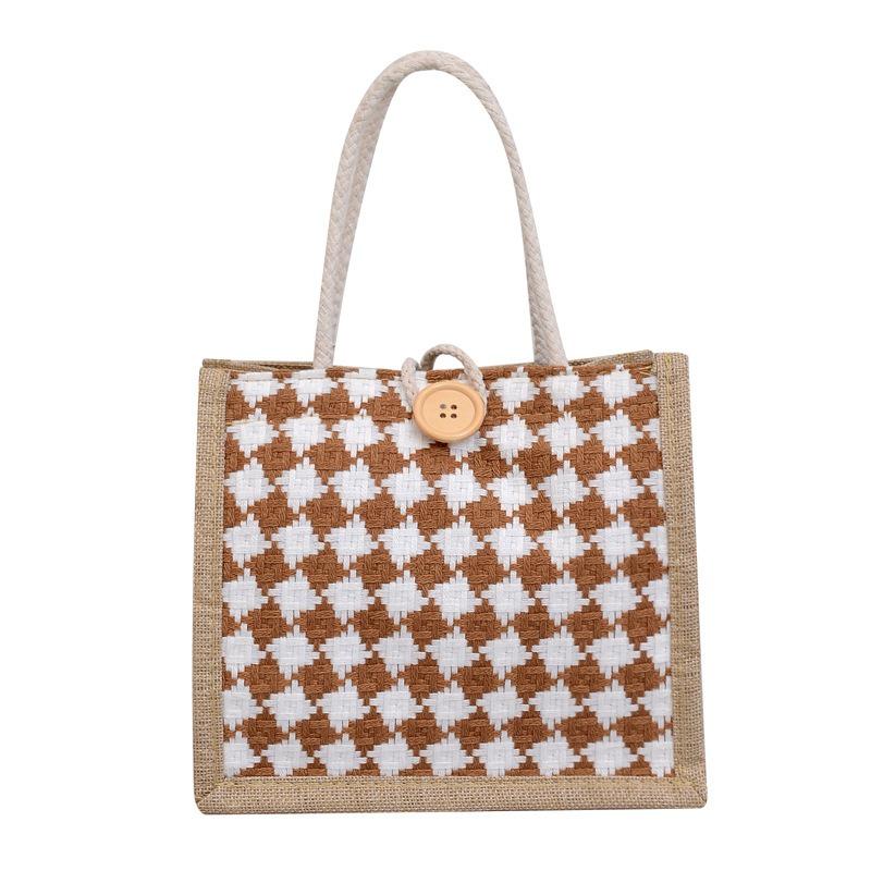 Клетчатая льняная холщовая сумка на одно плечо, сумка-тоут, классическая сумка для покупок, сумка-шоппинг в стиле ретро в стиле знаменитостей из Интернета, женская сумка в стиле ретро