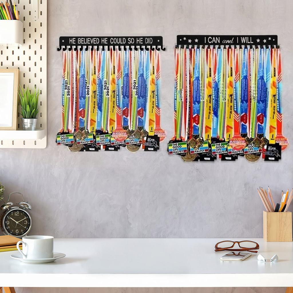 Metal Medal Display Rack 20 Hooks Award Holder Wall Mounted Trophy Organizer with Letter Design
