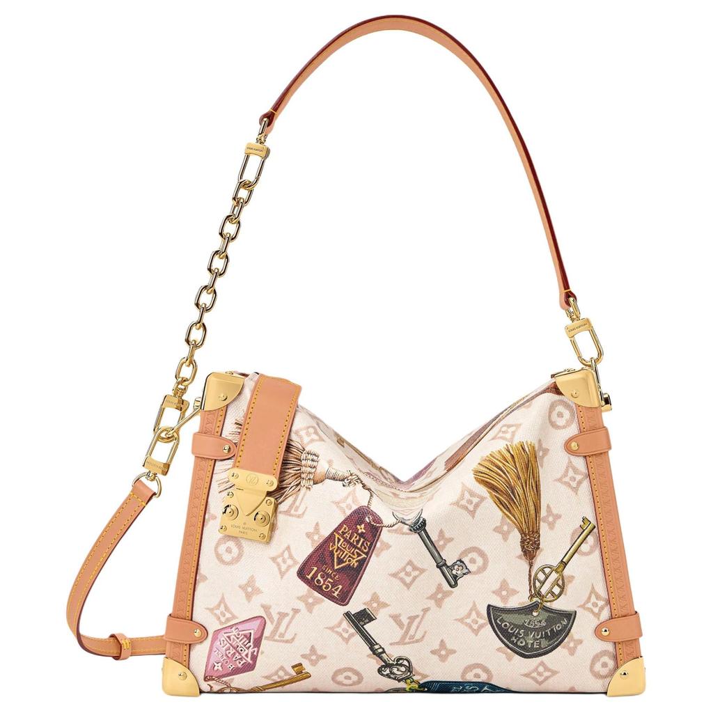 LOUIS VUITTON SIDE TRUNK Coated Canvas Crossbody One Shoulder Handbag Medium Women's Beige M29355