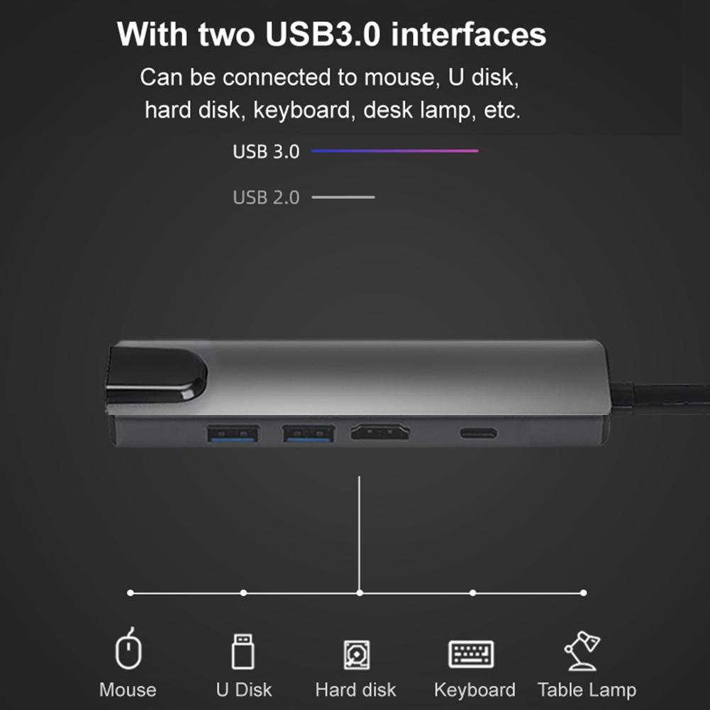 Type-c Hub USB-C To HDMI USB3.0 LAN Ethernet Docking Station Multi-Function USB C Hub Adapter PD Fast Charging For Macbook