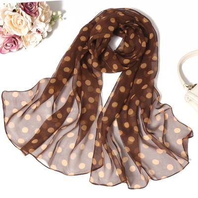Spring Autumn Korean Version Silk Scarf Long Female Thin Georgie Simulation Simple Polka Dot Fashion Trend