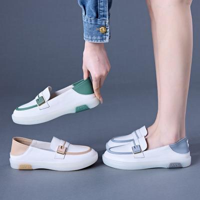 Кожаные белые туфли Лоферы Туфли на плоской подошве