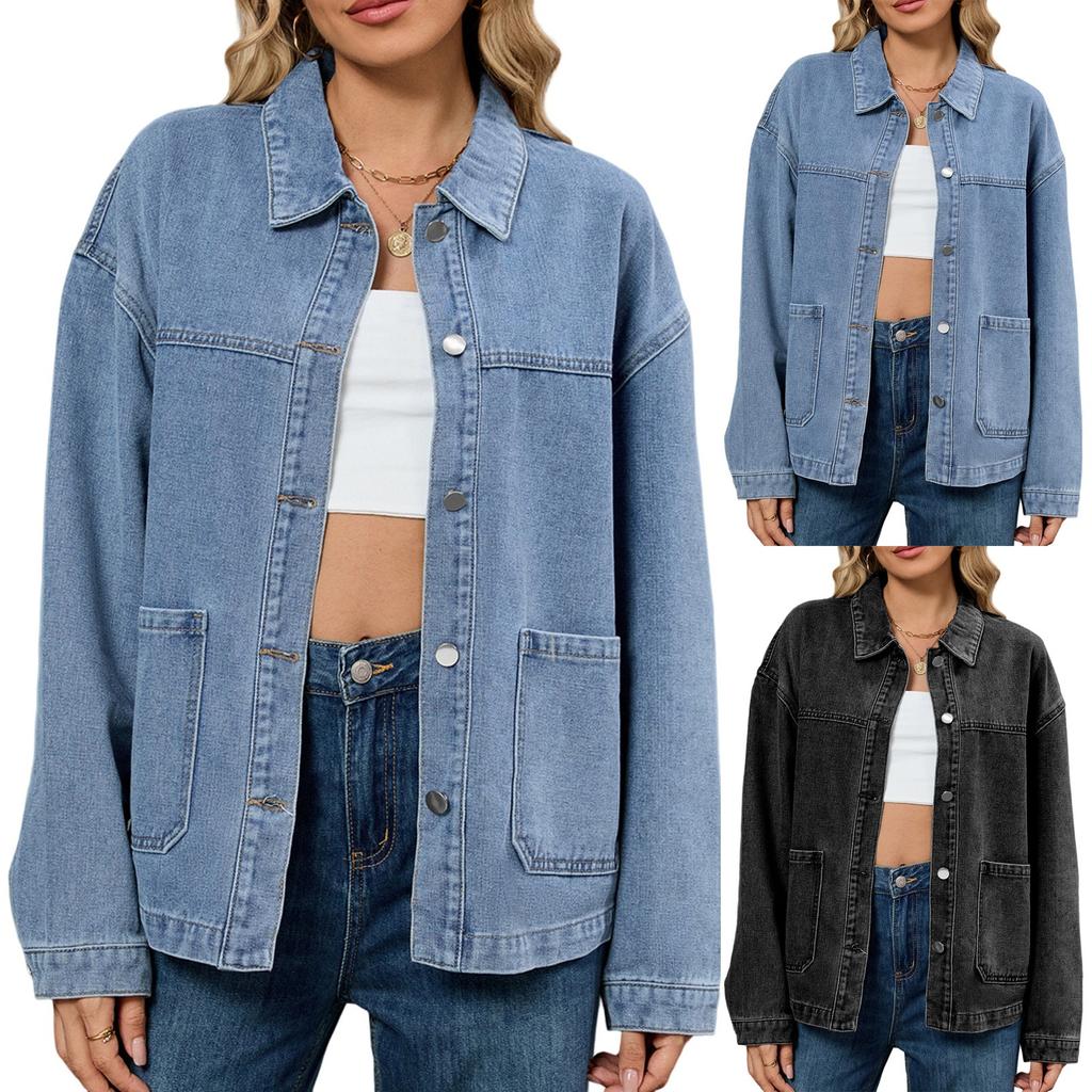 Women's Fashion Casual Solid Color Denim Jacket Short Top