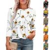 Ladies' Casual Round Neck Slim Fit Sunflower Print Pleated Top