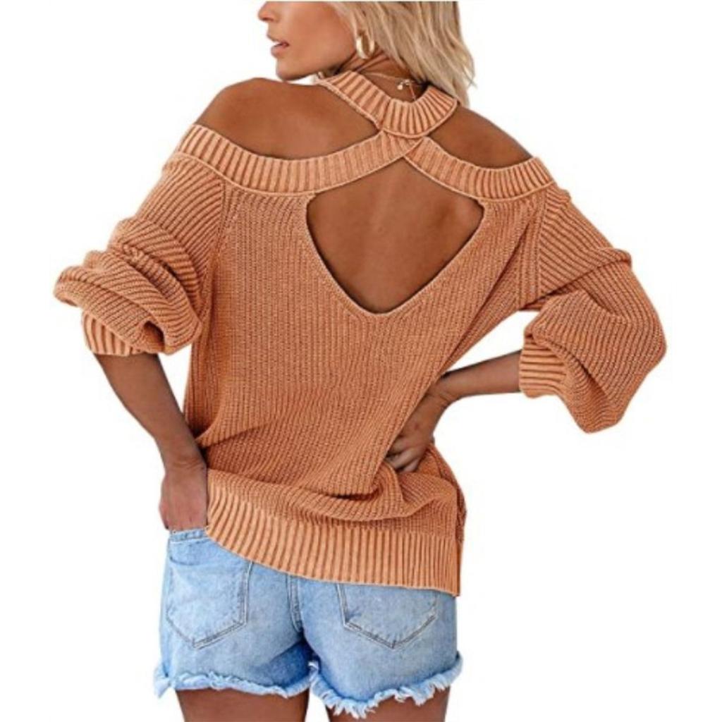 Women's Solid Color Sexy Off Shoulder Loose Knit Sweater Top