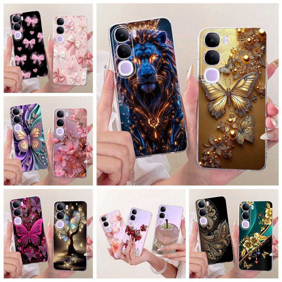 For Vivo V40 Lite 4G 5G Case V2417 Cool Lion Butterfly Painted Cover For Vivo Y200 5G Soft Slim Phone Case For Vivo Y300 5G Bags