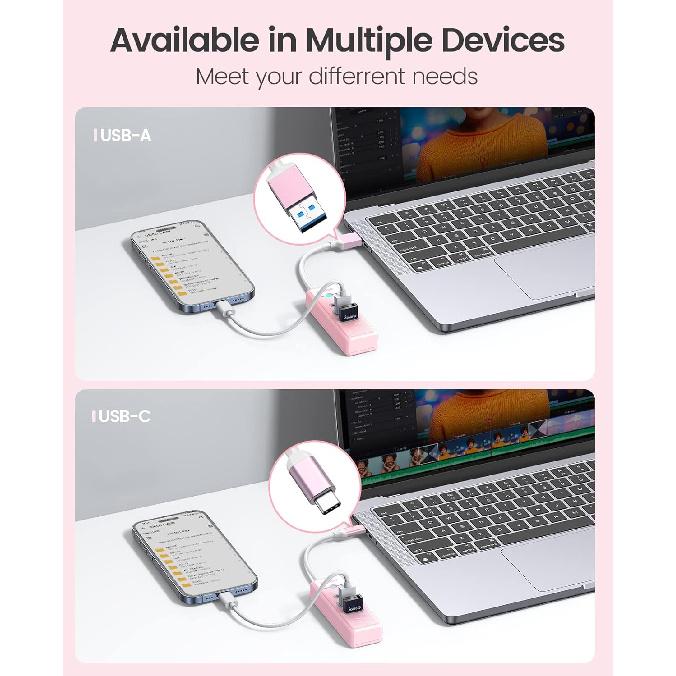 ORICO USB C Hub Adapter, 3 Ports (2 USB A/1 Type C) Docking Station with 15cm Cable, Compatible with Laptop Phone Tablet, Pink